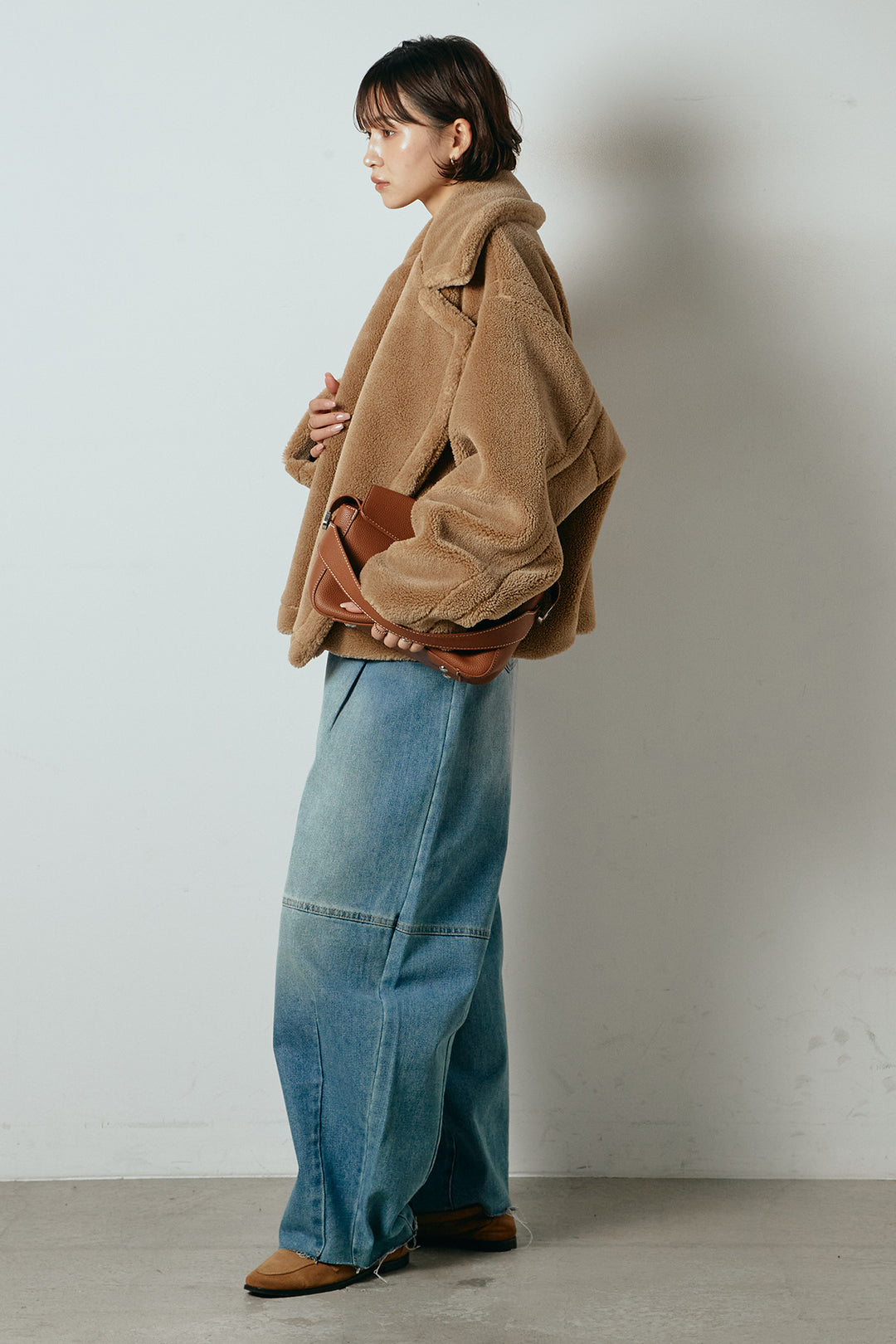 【2月中旬発送】
[SET]テディボアショートジャケット+加工デニムタックコクーンワイドパンツ(2set)