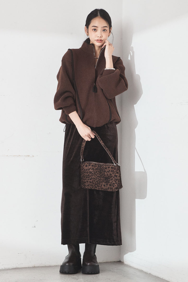 [SET]ハイネックパイピングデザインブルゾン+ベロアバレエネックワンピース(2set)