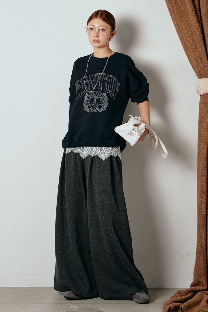 [SET]フロントロゴスウェットプルオーバー+フェイクレザー太ベルト付きタックワイドパンツ(2set)