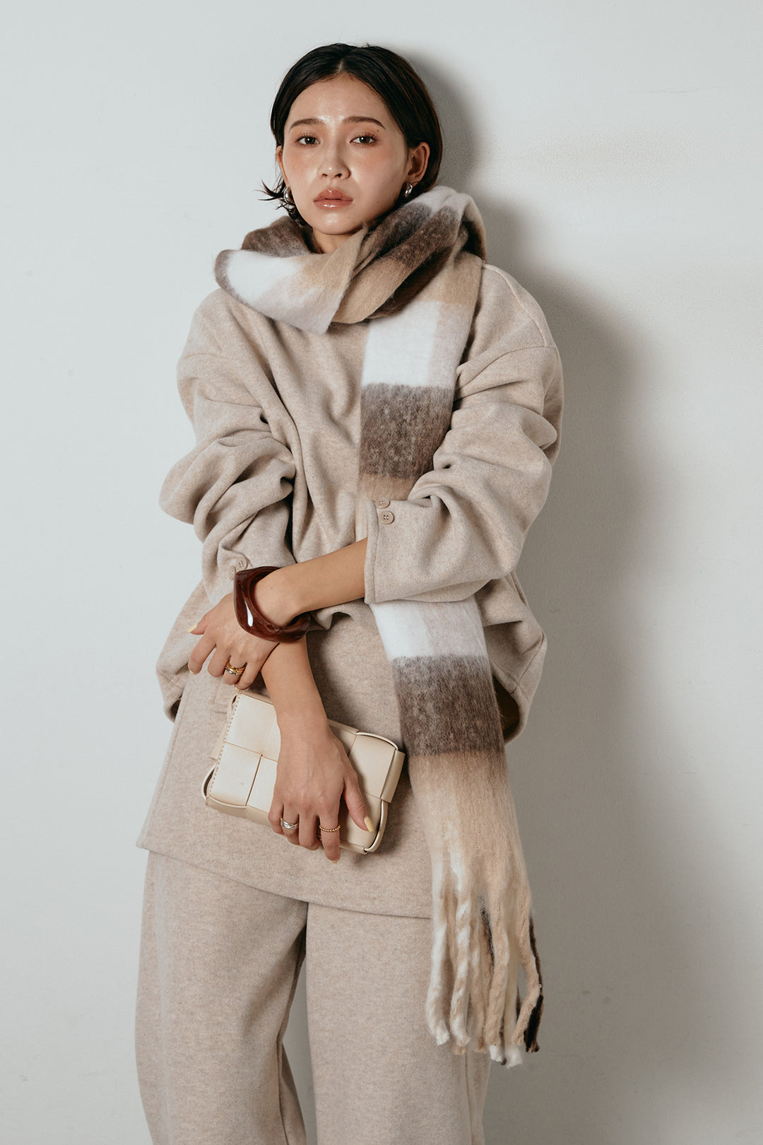 [SET]チェックマフラー付きニットSETUP