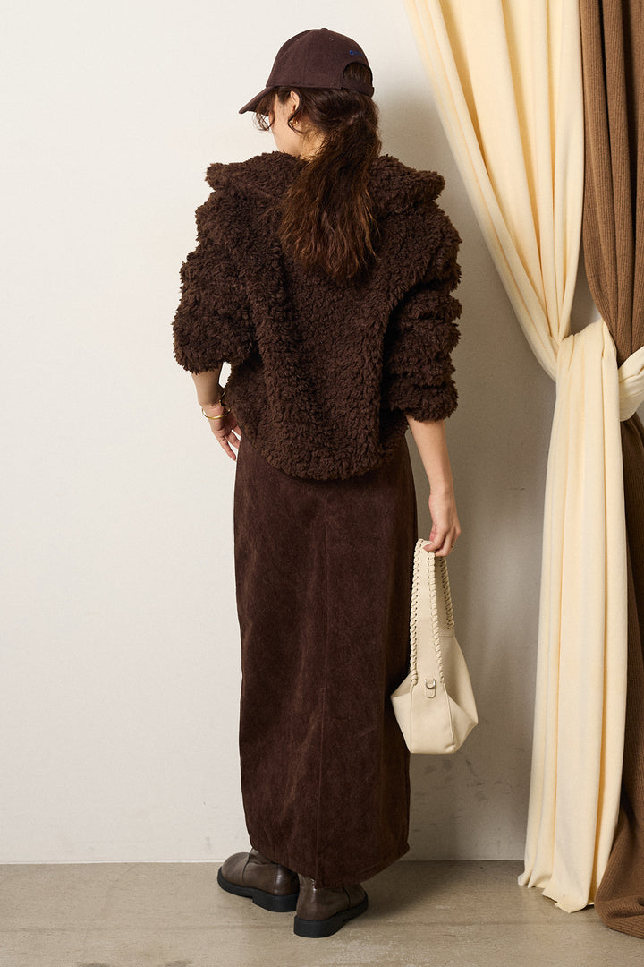 [SET]スタンドカラー裾リブボアブルゾン+ロープベルト付きスウェード調スカート(2set)