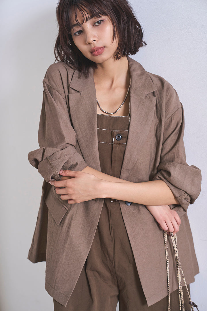 [SET]リネンブレンドテーラードシアージャケット+綿ツイルアシメサロペット(2set)