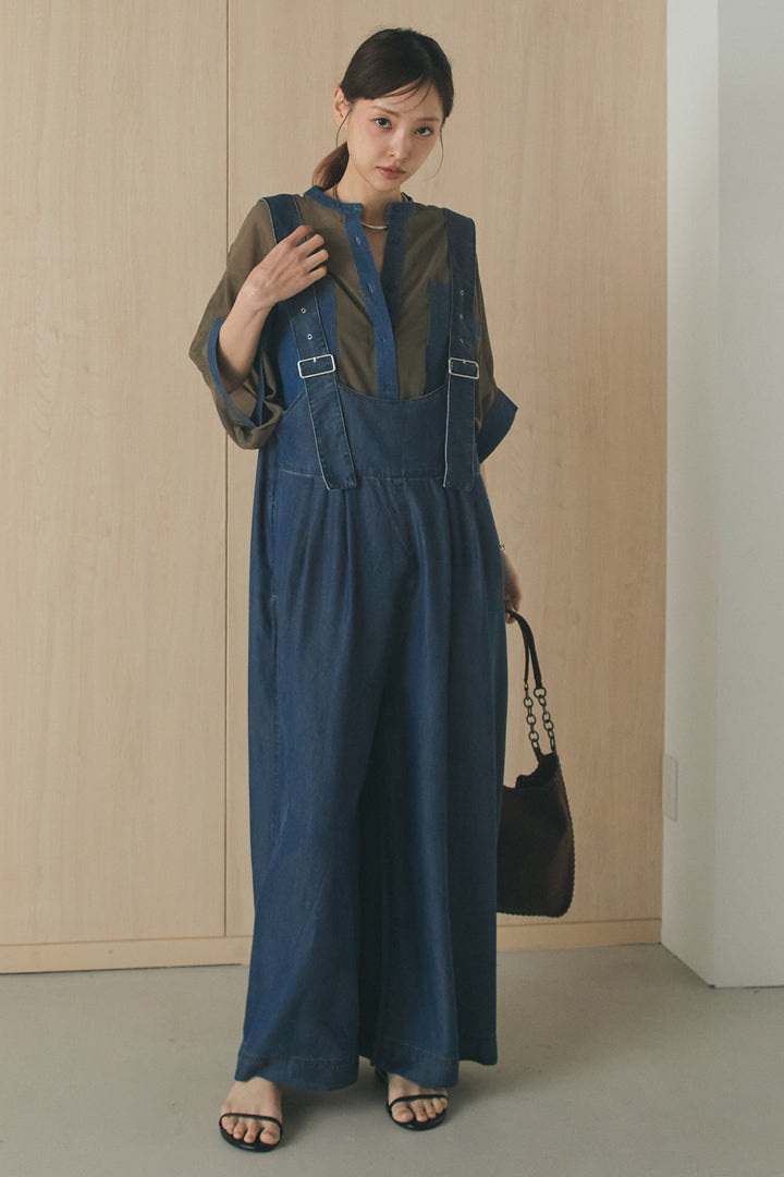 [SET]デニムライクビッグツーポケシアーシャツ+前後2WAYテンセルデニムサロペット(2set)