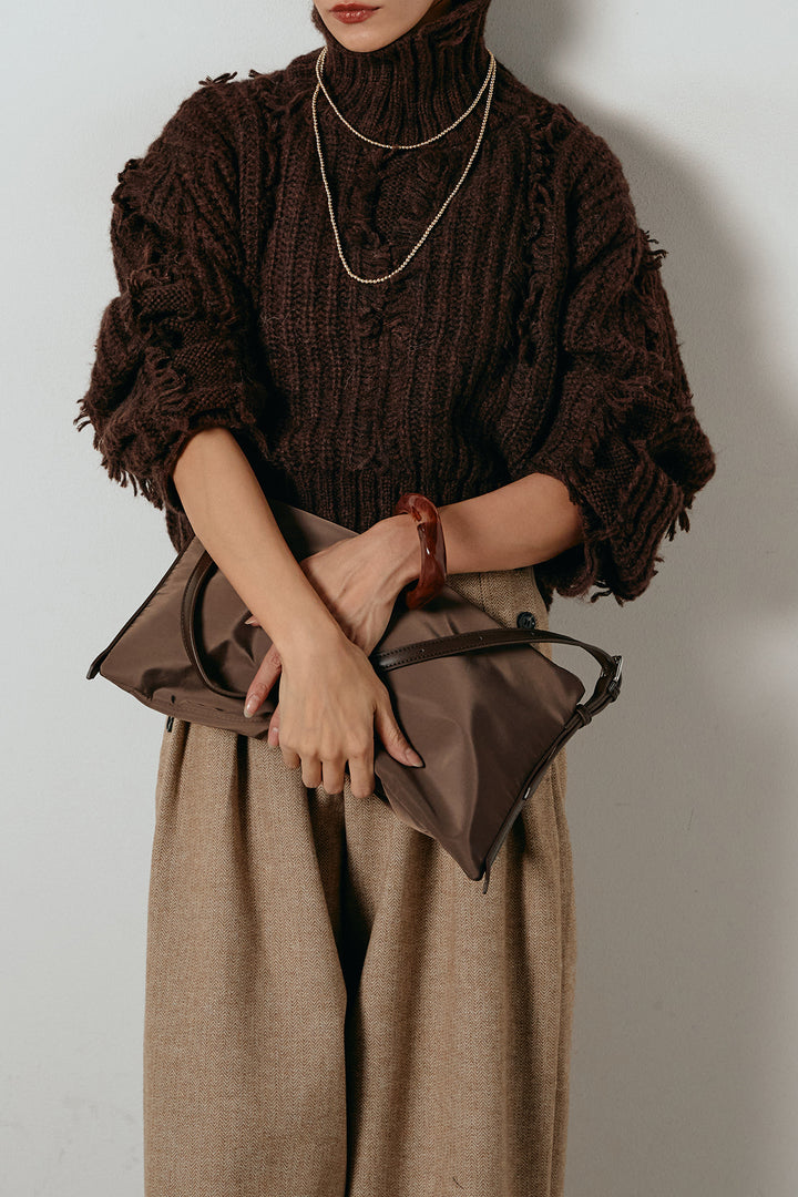 [SET]フリンジタートルショートニット+サイドボタンツイードタックパンツ(2set)