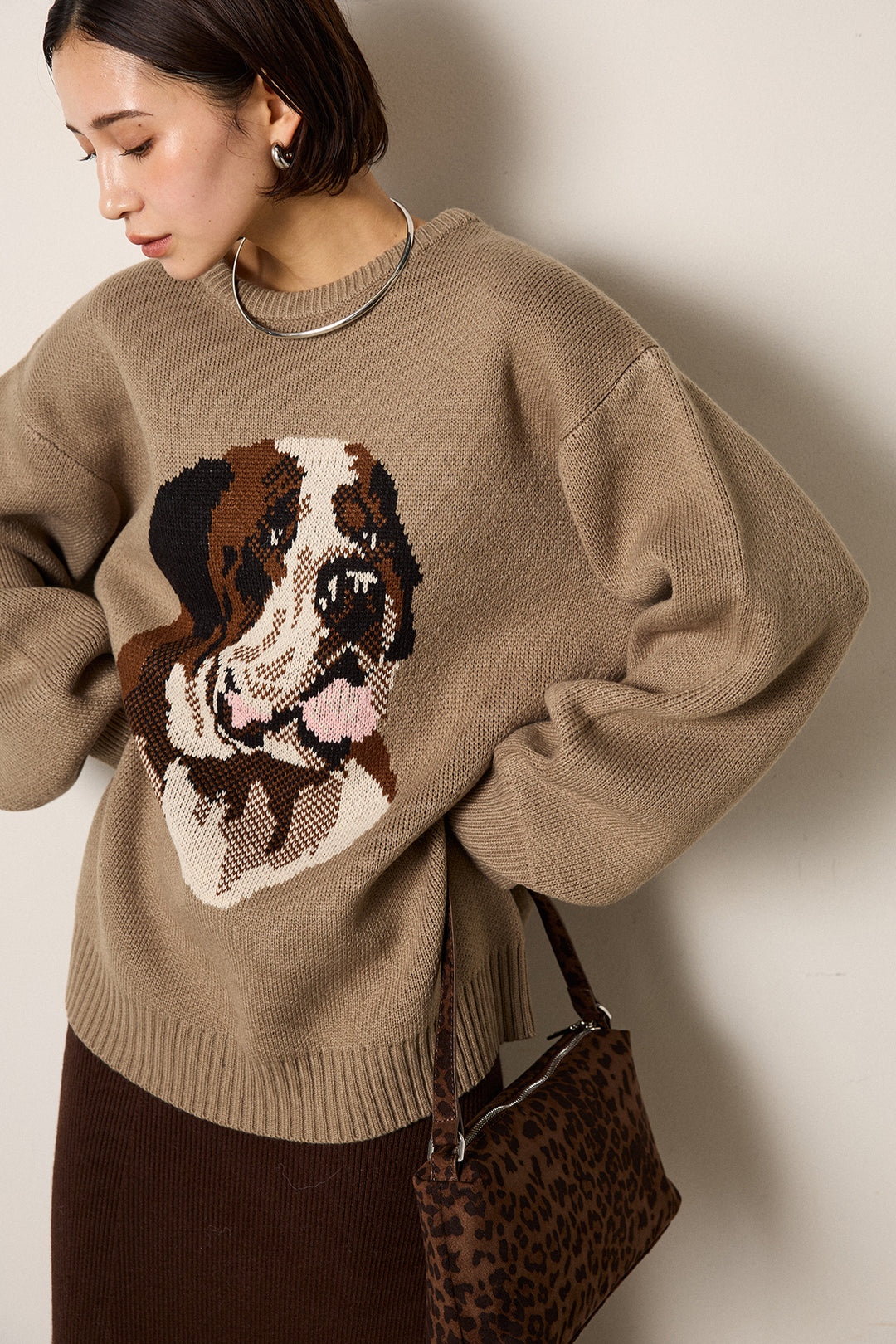 [SET]アニマルジャガード柄ニットトップス+リブナローニットスカート(2set)