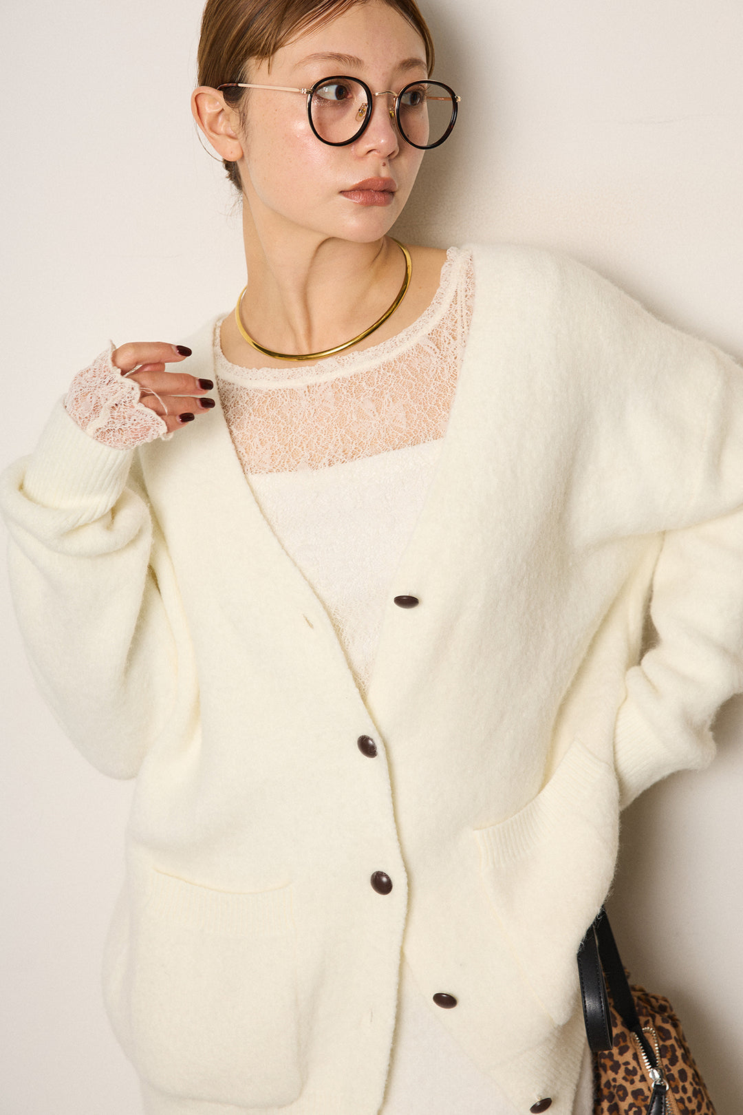 [SET]丸ボタン起毛ニットカーディガン+起毛ニットロングスカート(2set)