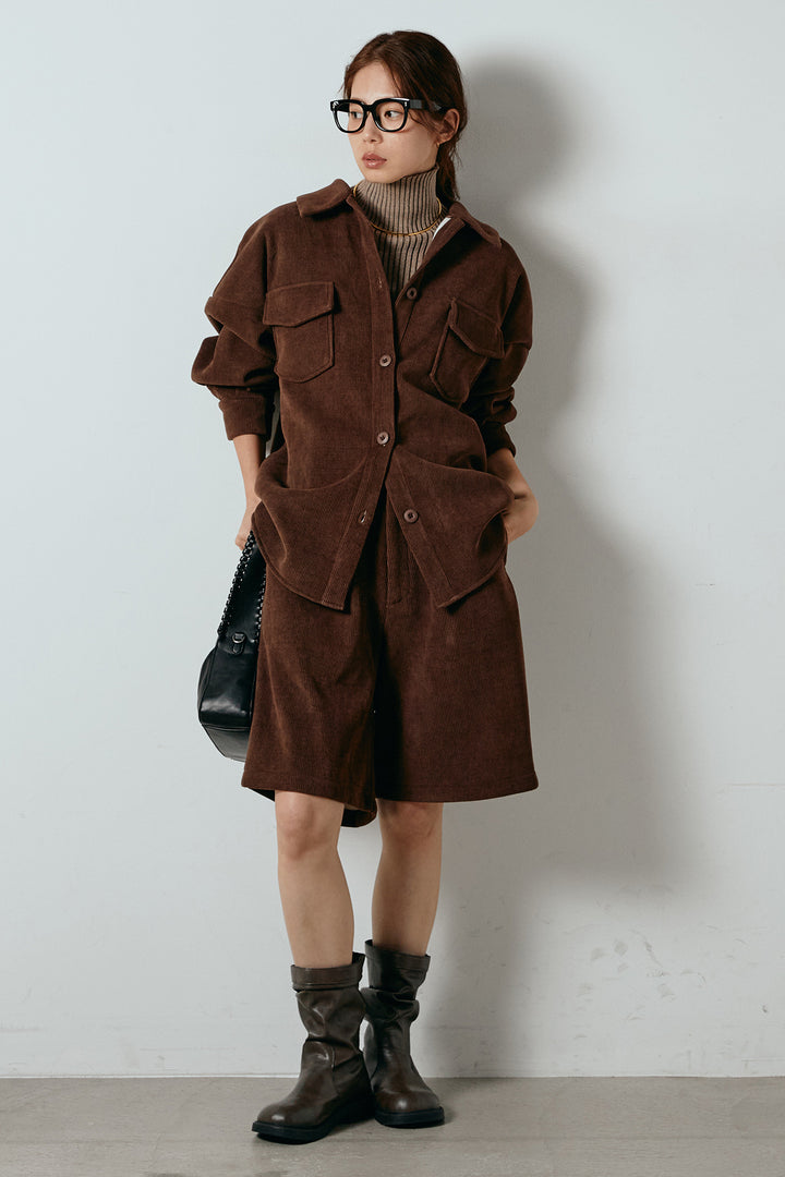 [SET]襟付きコーデュロイポケットシャツ+リラックスコーデュロイハーフパンツ(2set)