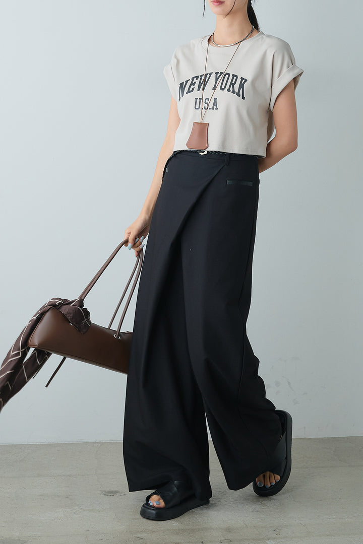 [着回しセット]ショート丈NEWYORKロゴTシャツ+ショート丈NEWYORKロゴTシャツ+ベルト付きクロスデザインパンツ(3set)