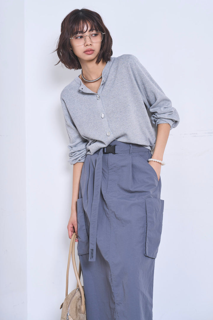 [SET]リサイクルポリニュアンス釦カーデ+撥水加工ナイロンスカート(2set)