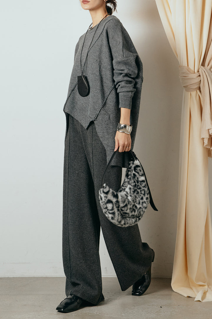 [SET]アシンメトリーデザインニットトップス+センターラインニットパンツ(2set)