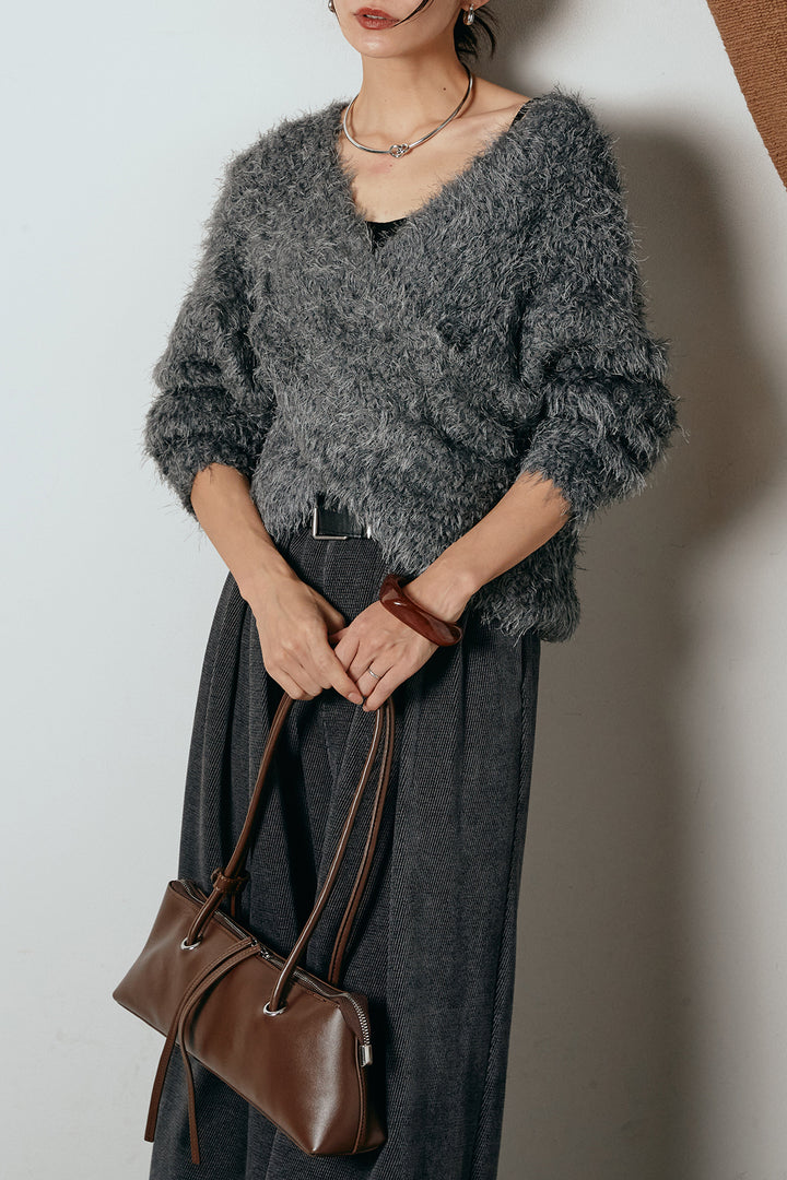 [SET]シャギークロスニットトップス+ベルトループコーデュロイワイドパンツ(2set)