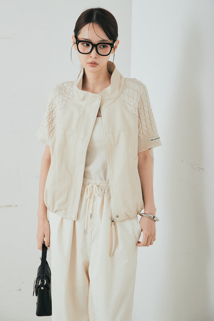 [SET]ニット切替レザーライクベスト+シアサッカーイージーパンツ(2set)