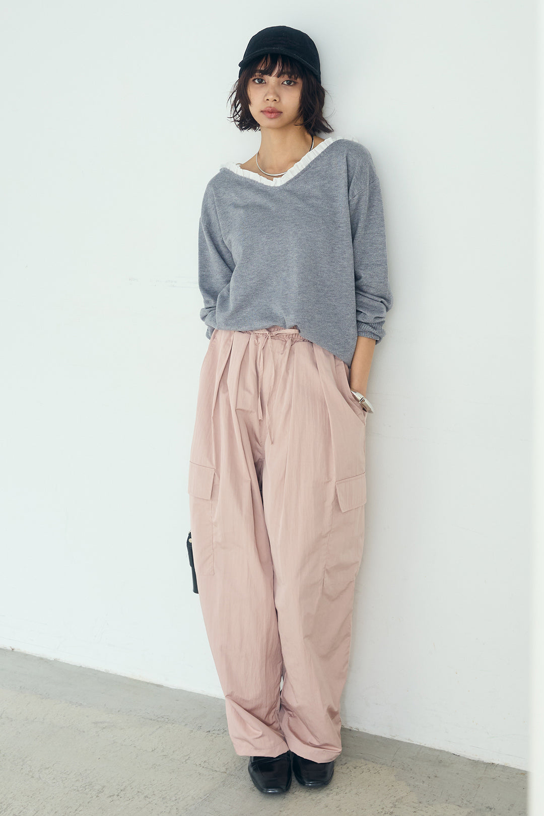 [SET]クールクール異素材コンビオフショルプルオーバー+撥水ジョガーパンツ(2set)