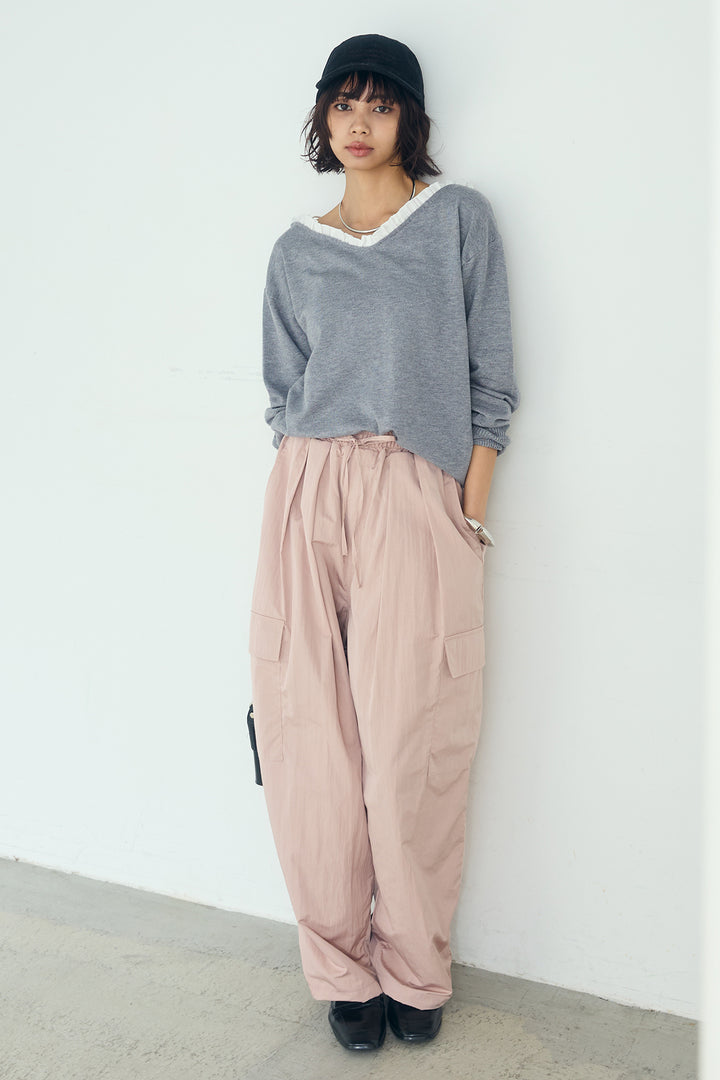 [SET]クールクール異素材コンビオフショルプルオーバー+撥水ジョガーパンツ(2set)