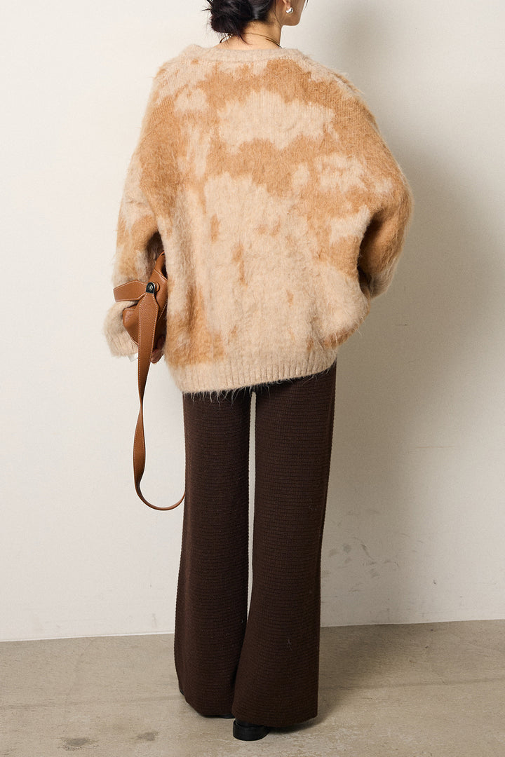 [SET]モヘアタッチマーブルニット+ワイドリブニットイージーパンツ(2set)