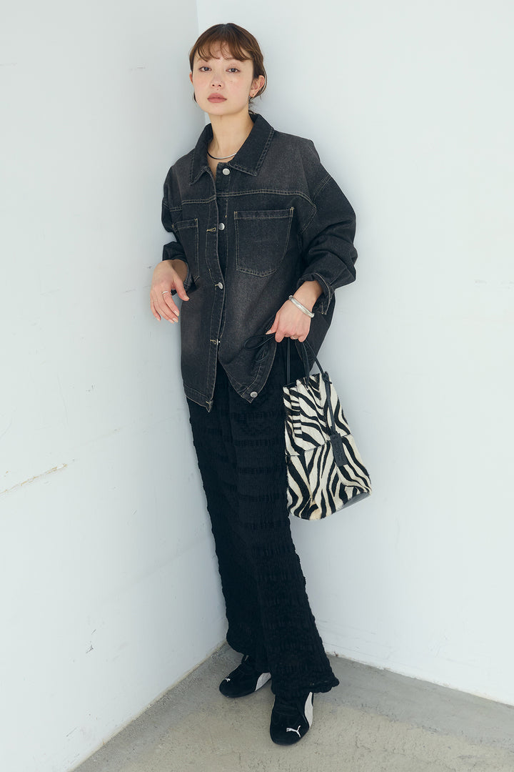 [SET]デニムオーバーサイズジャケット+ジャガードカットソータイトスカート(2set)