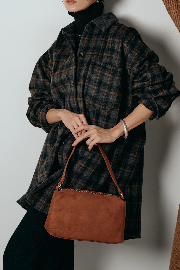 [SET]シャギーチェックシャツジャケット+ワイドリブニットイージーパンツ+リブニットシームレスタートルプルオーバー(3set)