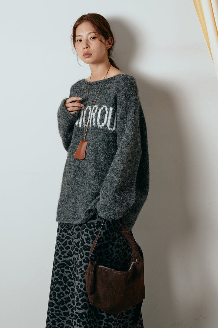 [SET]フロントロゴデザインニットトップス+レオパードロングスカート(2set)