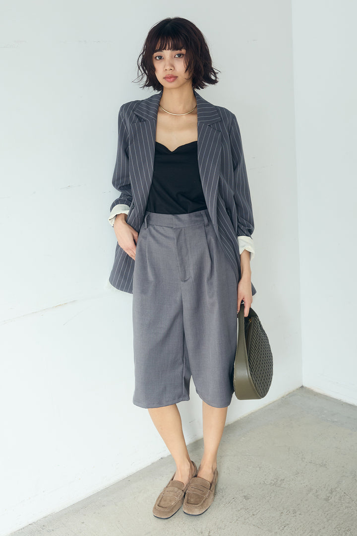 [SET]裾フリルダブルジャケット+ツイルタックハーフパンツ(2set)