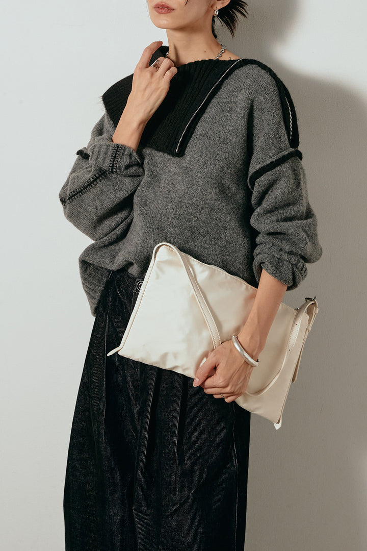 [SET]ハイネックジップデザインニットトップス+フロントタック入りコーデュロイパンツ(2set)