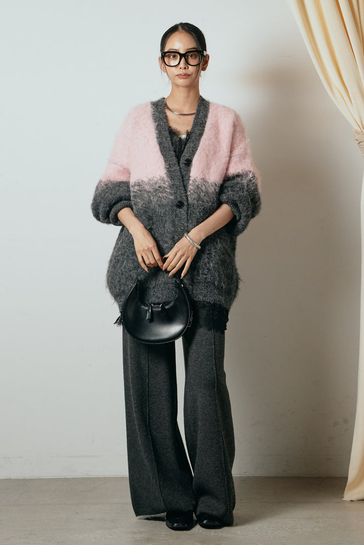 [SET]起毛グラデーションニットカーディガン+レース切り替えキャミソール+センターラインニットパンツ(3set)