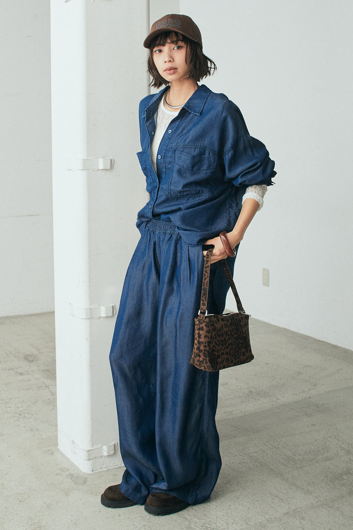 [SET]テンセルデニムシャツ+テンセルデニムイージーワイドパンツ(2set)