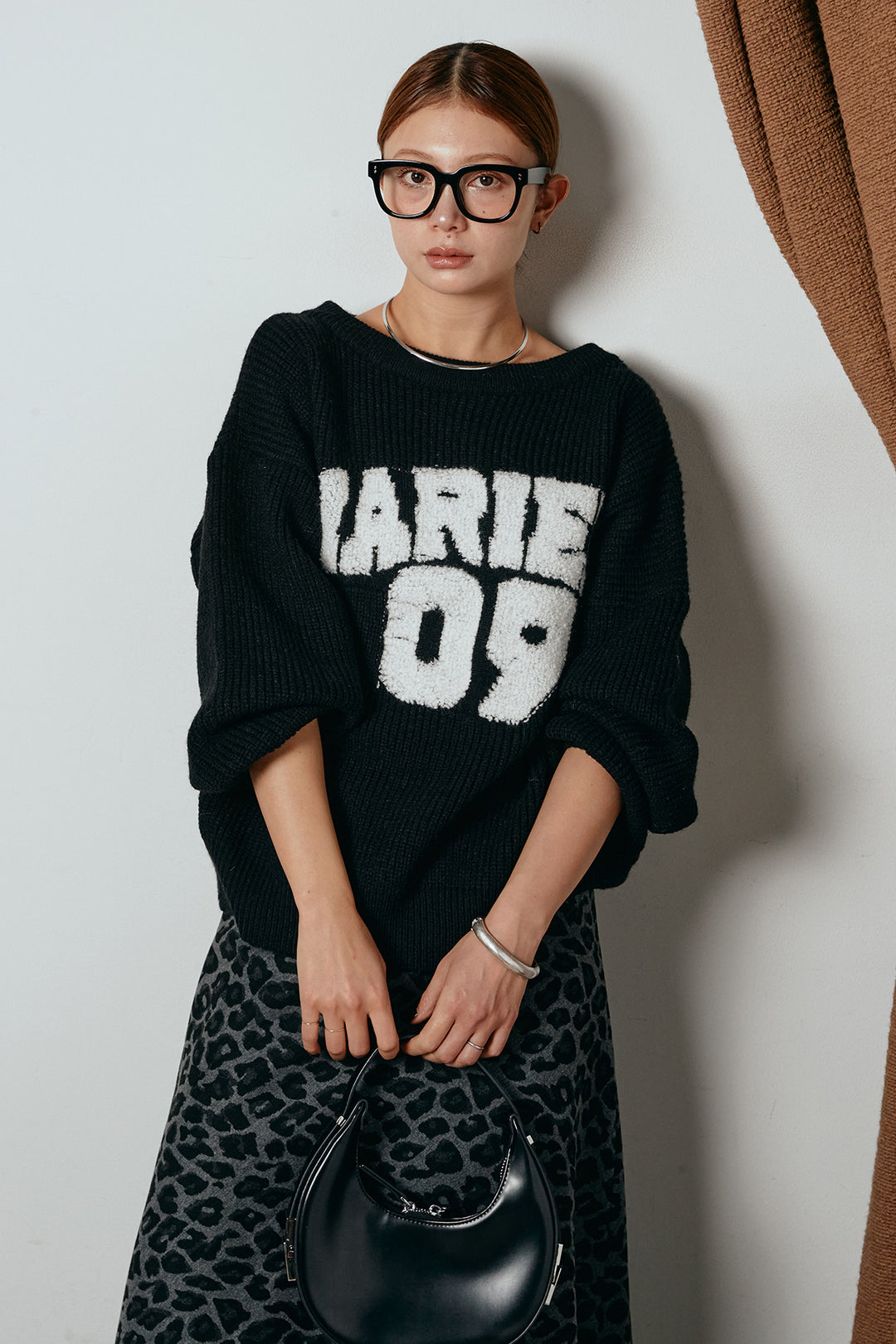 [SET]ロゴジャガードニットトップス+レオパードロングスカート(2set)