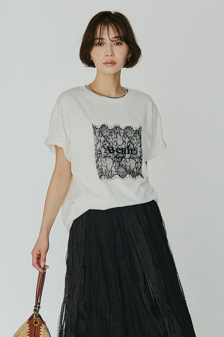 【即納】レースロゴ刺繍Tシャツ