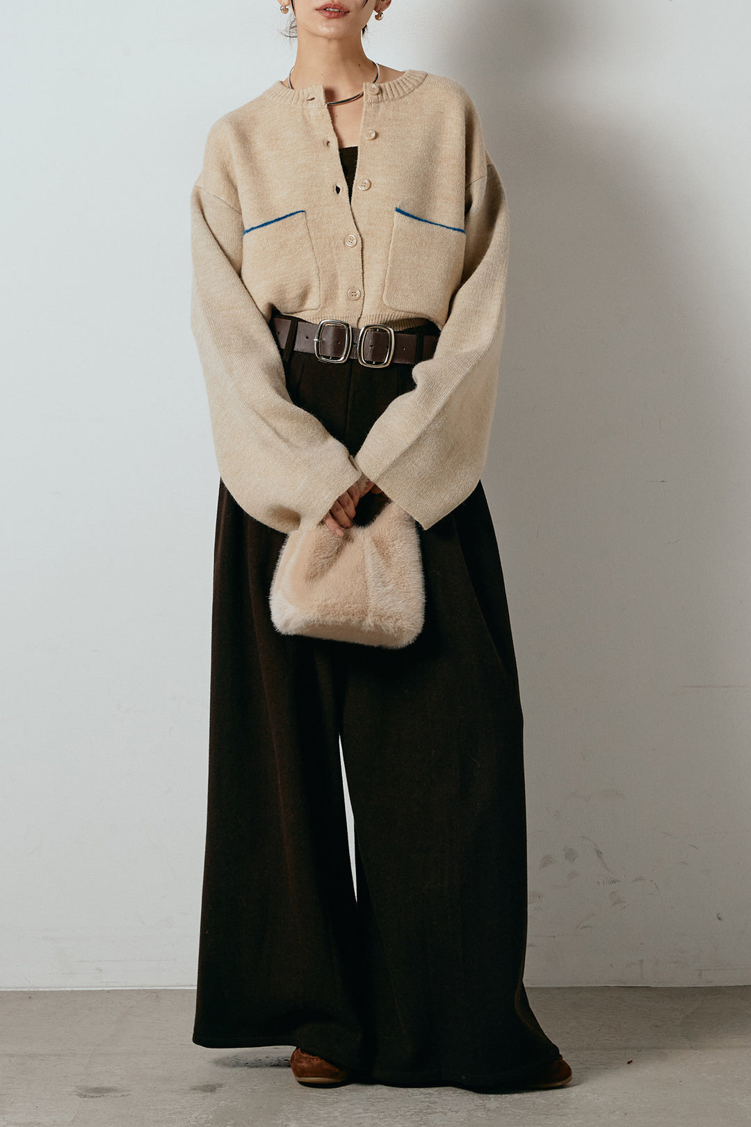 アルパカタッチダブルフェイスカーディガン/アイボリー