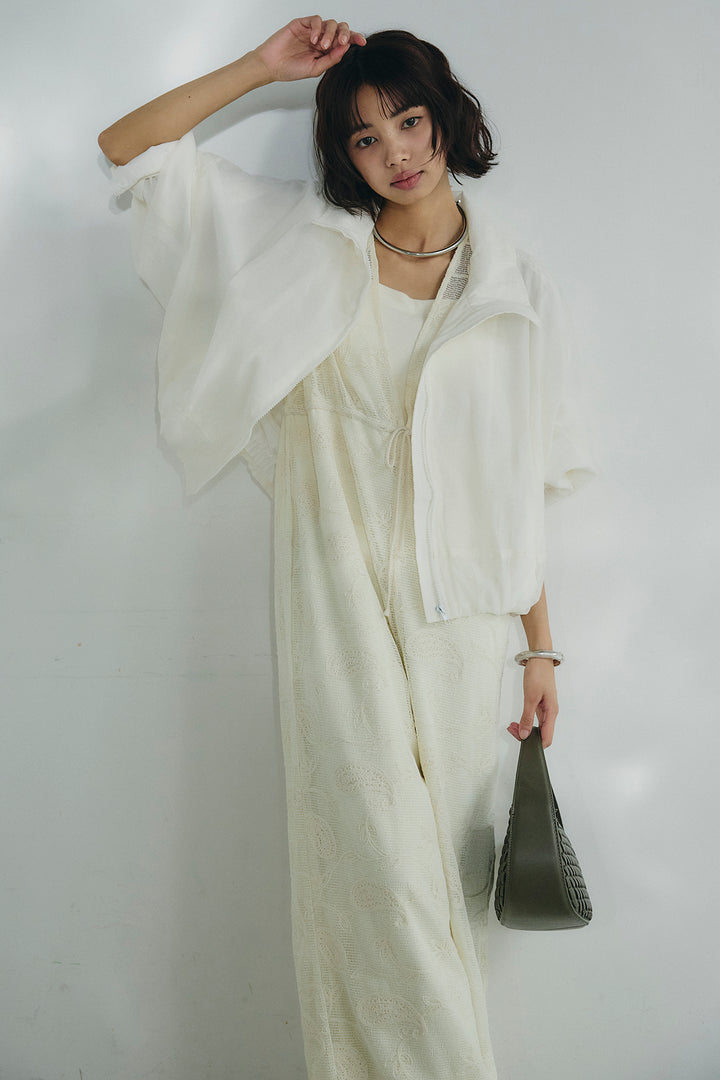 [SET]スタンドネックシアーブルゾン+レースサロペット(2set)