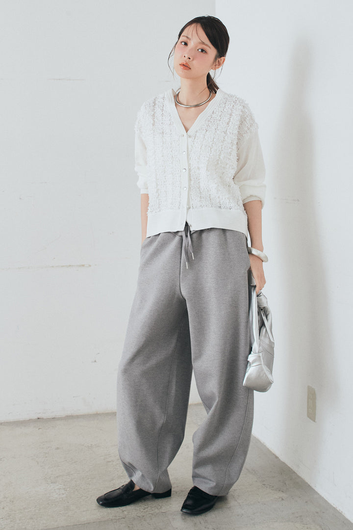 [SET]モコレースVネックカーディガン+カットダンボールウエストフリルカーブパンツ(2set)