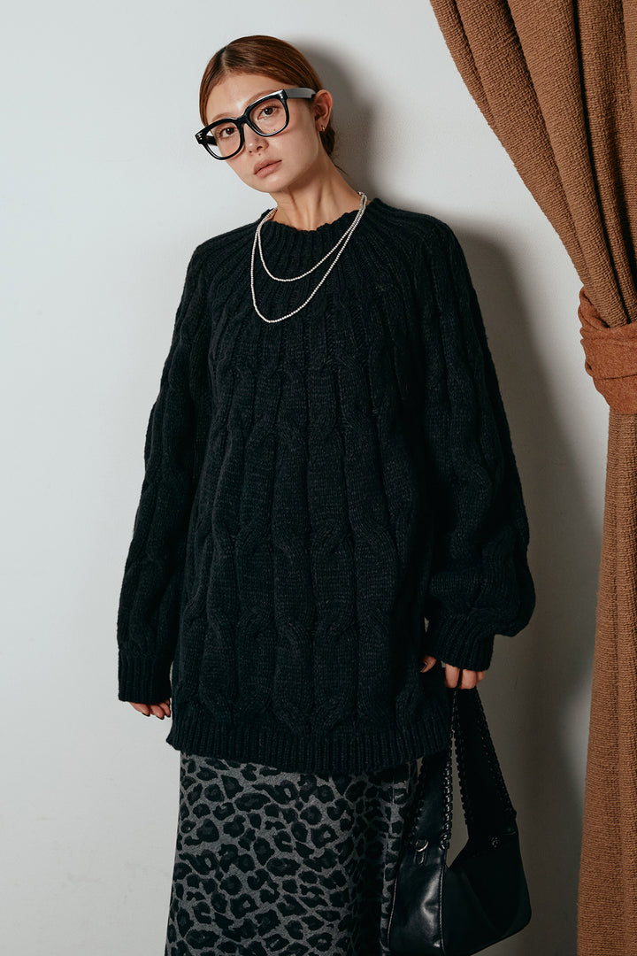 求心柄ニットトップス/ブラック