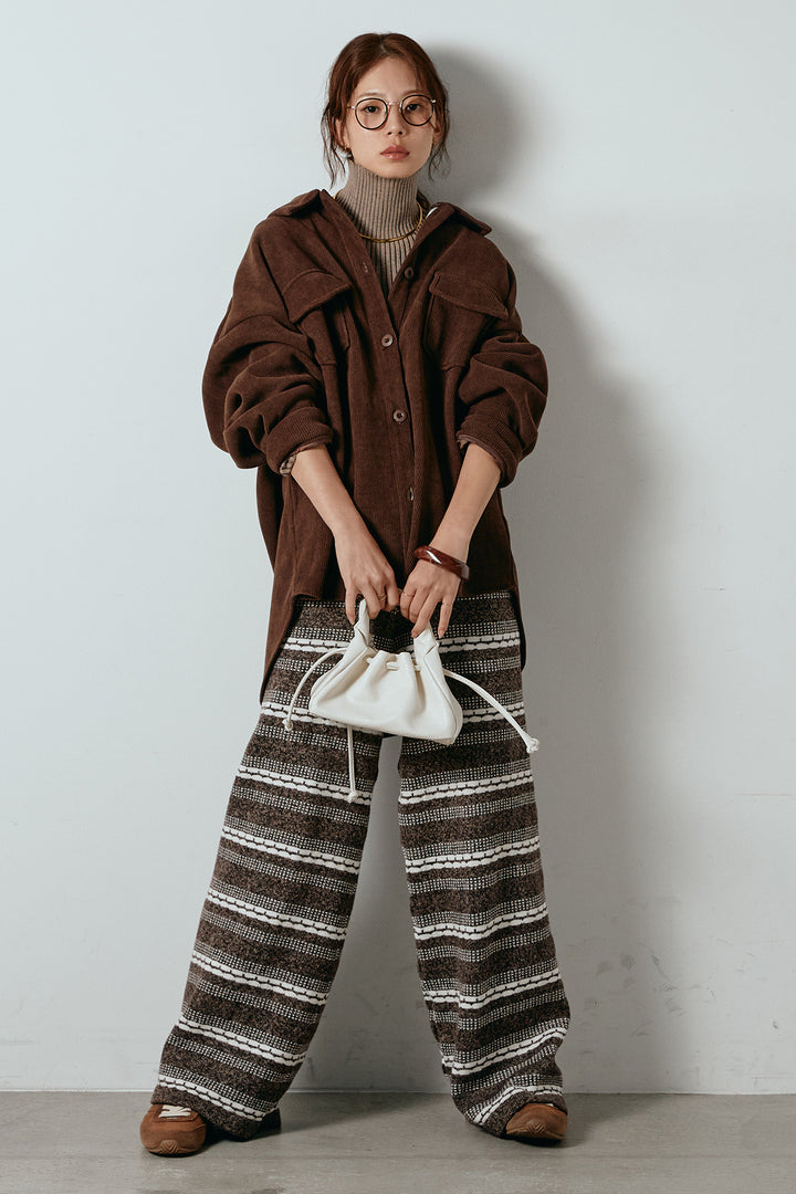 [SET]襟付きコーデュロイポケットシャツ+リブニットシームレスタートルプルオーバー+マルチライン柄リラックスニットパンツ(3set)