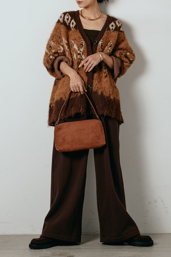 [SET]シャギーニュアンス柄ニットカーディガン+裏起毛スウェットワイドパンツ(2set)