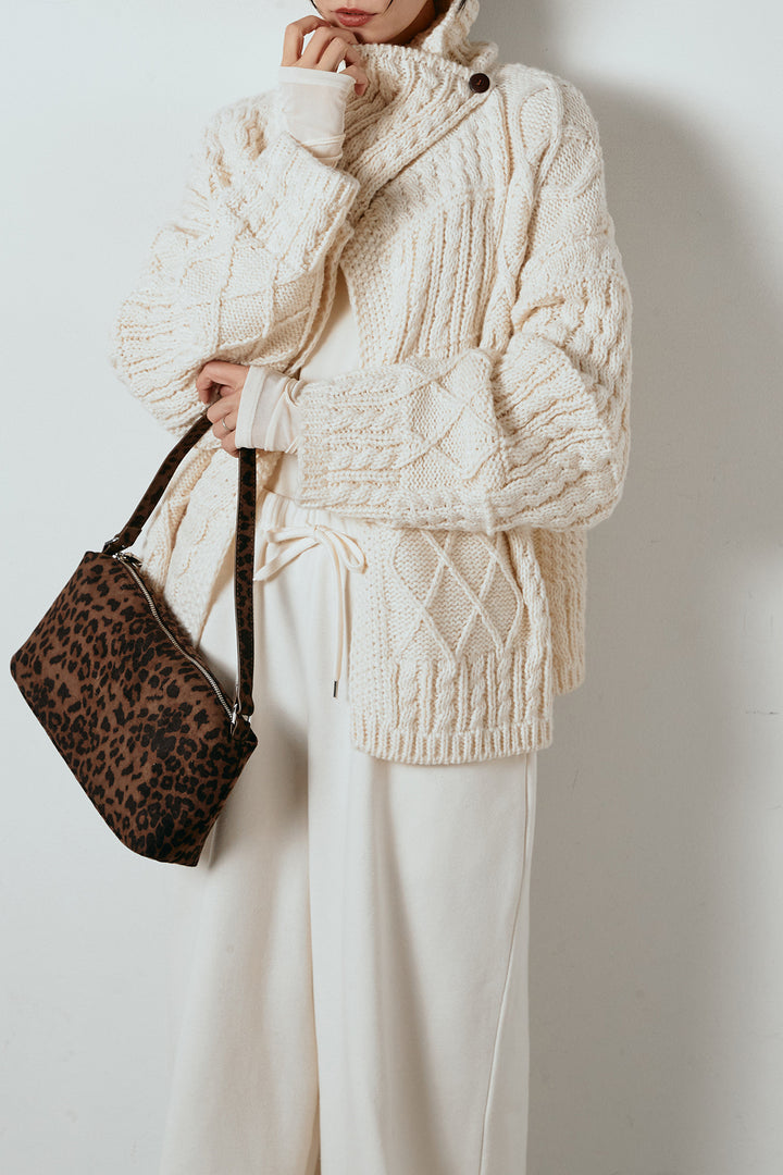 [SET]ビッグカラーケーブル編みニットトップス+2WAY袖コード刺繍クルーネックプルオーバー+裏起毛スウェットワイドパンツ(3set)