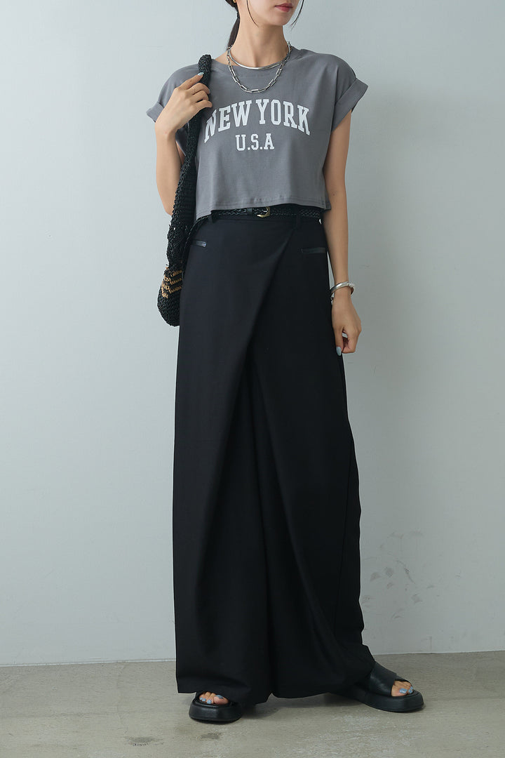 [着回しセット]ショート丈NEWYORKロゴTシャツ+ショート丈NEWYORKロゴTシャツ+ベルト付きクロスデザインパンツ(3set)