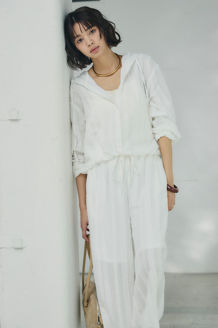 [SET]ストライプジャガードフードシャツ+ストライプジャガードロングイージーパンツ(2set)