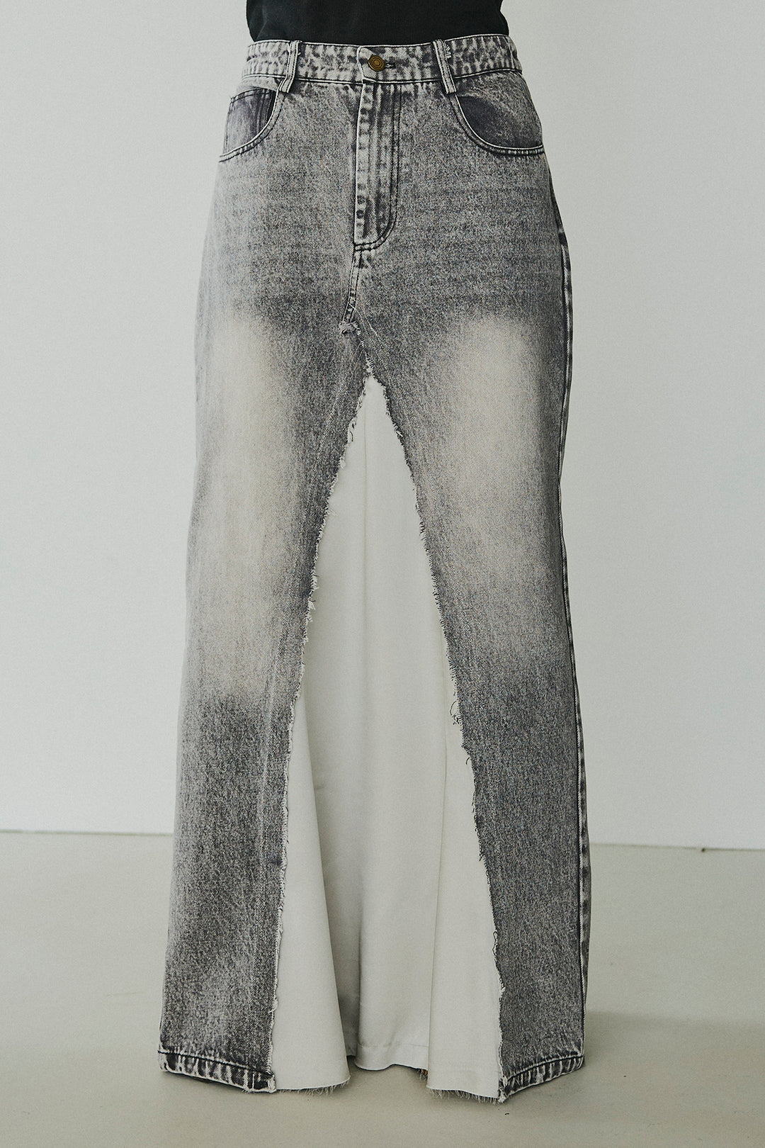 [SET]シアージャガードハーフスリーブテーラードジャケット+サテン切り替えデニムスカート(2set)