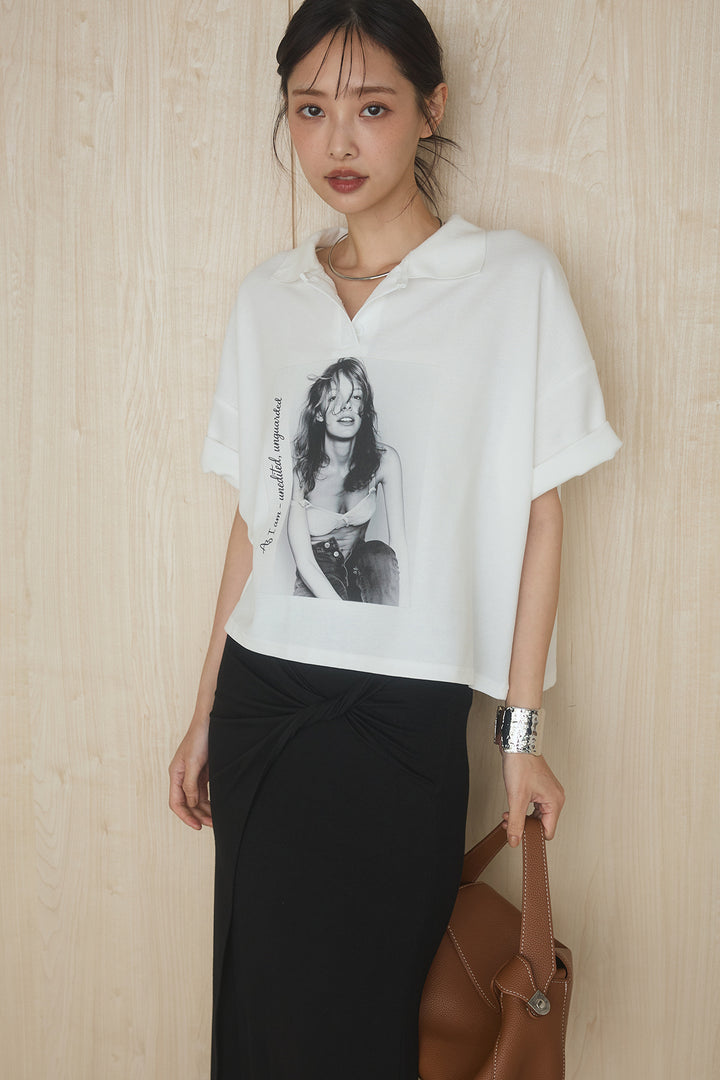 [SET]グラフィックポロTシャツ+フロントツイストデザインタイトスカート(2set)