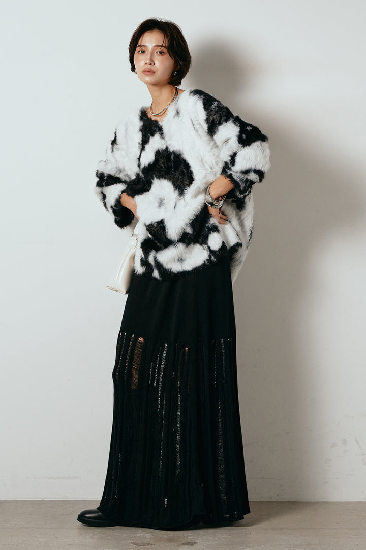 [SET]タイダイ柄シャギーニットトップス+裾シアーリブスカート(2set)