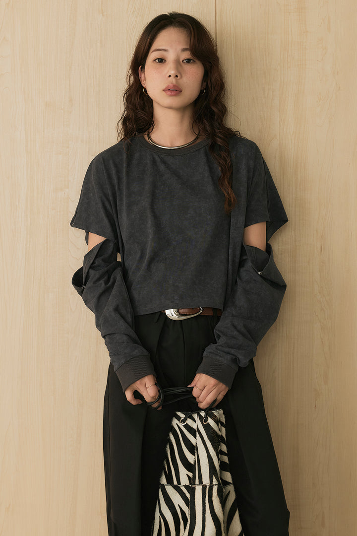 [SET]セパレートフェードTシャツ+ニーサイドタックウエストドロストパンツ(2set)