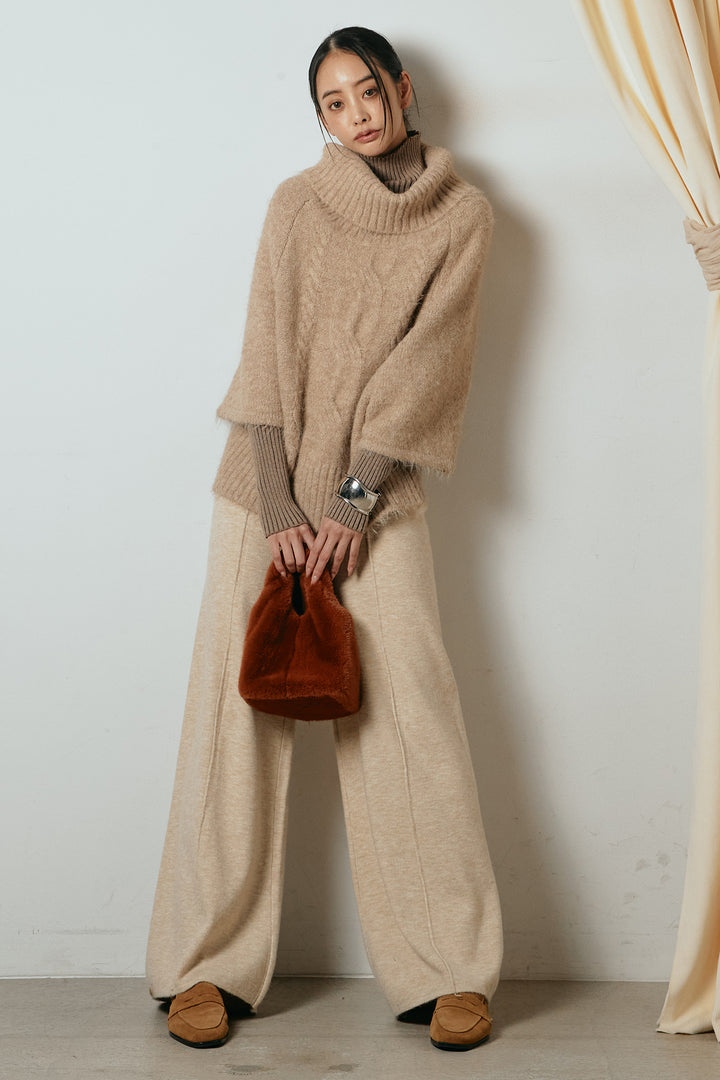 [SET]起毛ミディアムスリーブニットトップス+リブニットシームレスタートルプルオーバー+センターラインニットパンツ(3set)