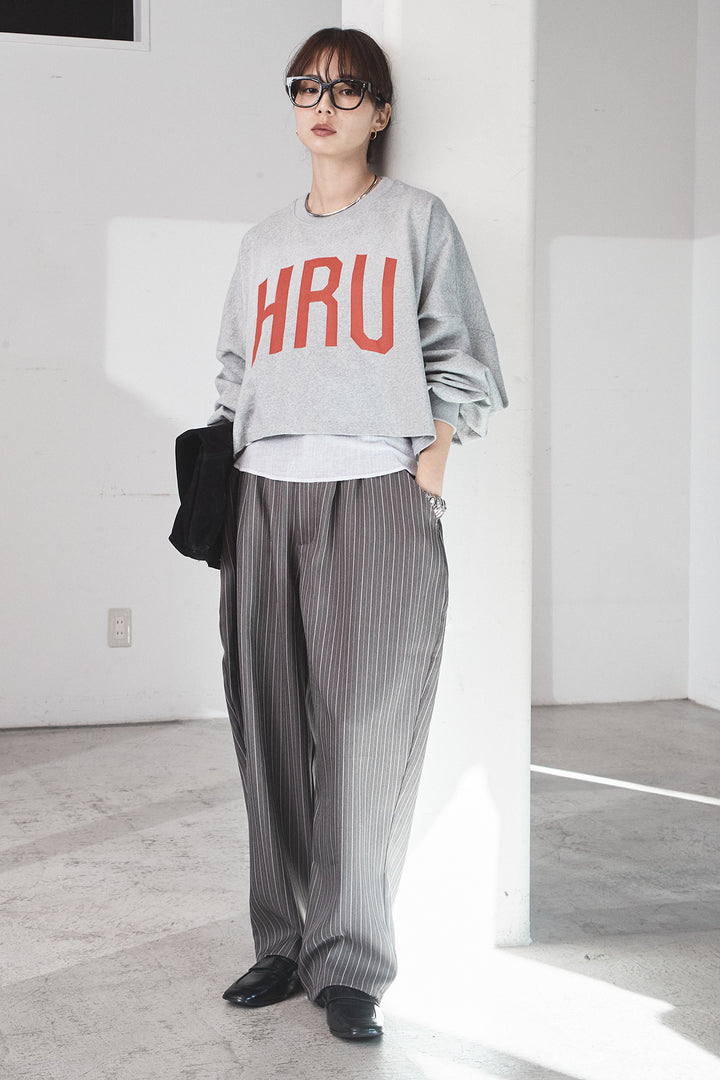 [SET]ビッグロゴHRU袖ボリュームトップス+リブシアークルーネック長袖トップス+ヘリンボーンストライプツータックパンツ(3set)