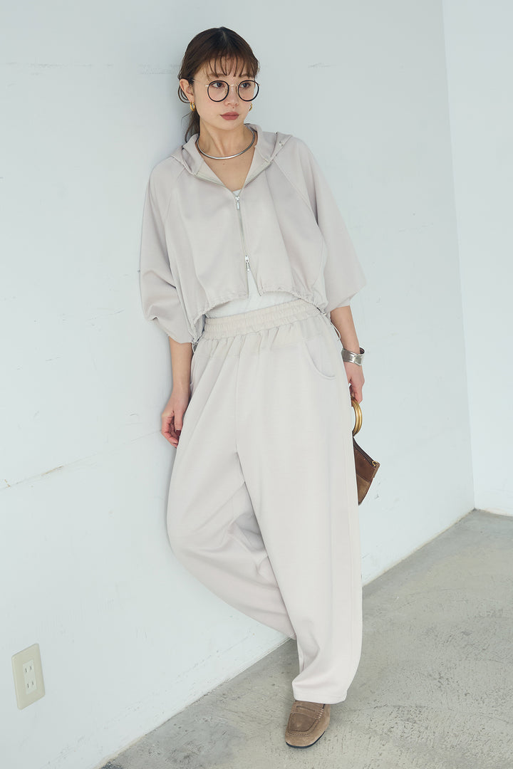 [SET]ドルマンショートフーディー+異素材切り替えスウェットパンツ(2set)