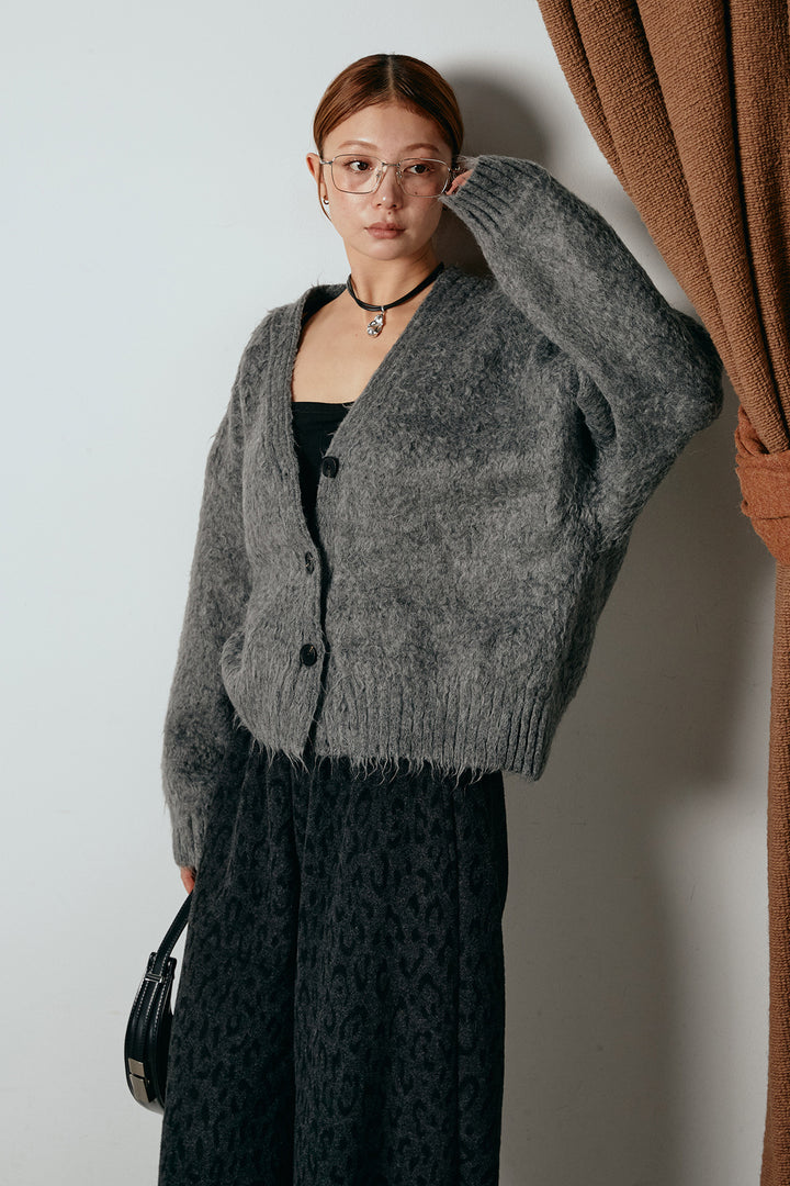 起毛ボタンニットカーディガン/グレー