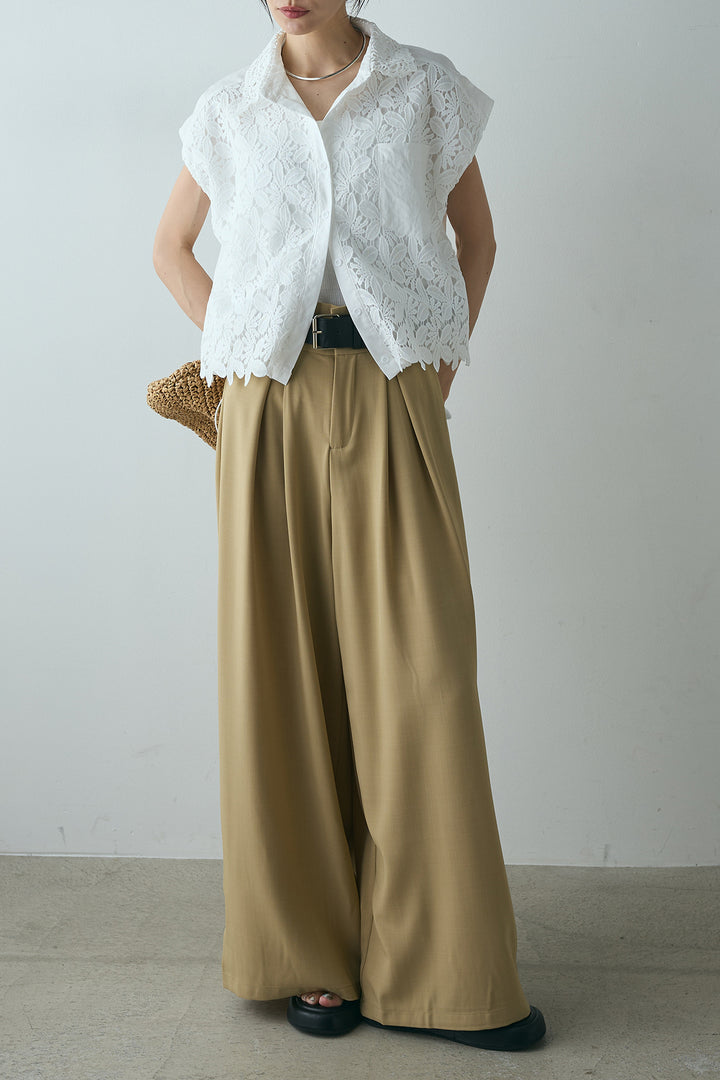 【即納】ノースリーブレース刺繍シャツ
