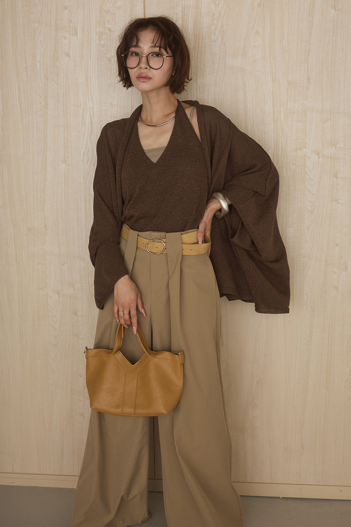 [SET]オーバードルマンカーディガン+ホルターネックインナー+ベルトループデザインハイウエストタックパンツ(3set)