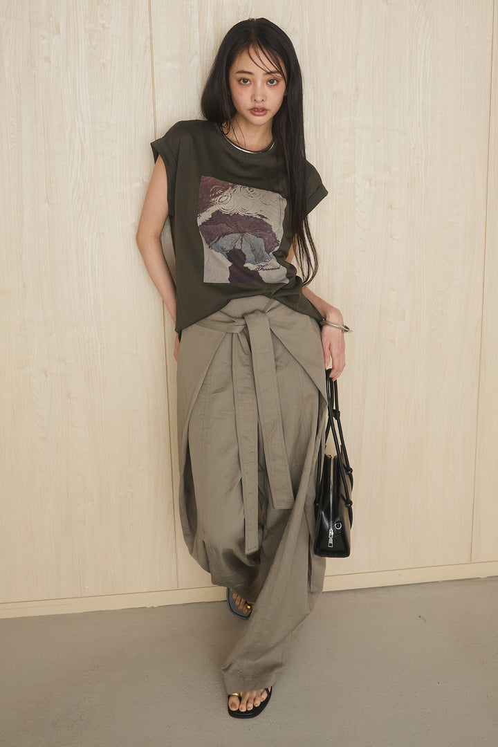[SET]スクエアニュアンス柄Tシャツ+前結びタックワイドパンツ(2set)