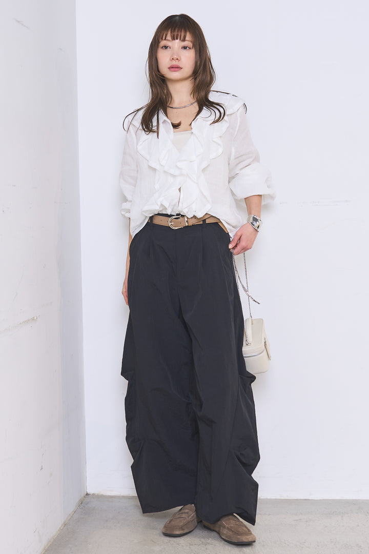[SET]フリルボタンブラウス+ドライタフタタックバレルパンツ(2set)