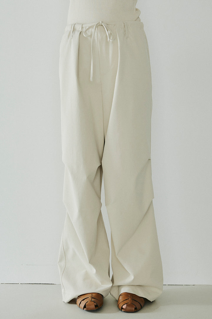 [SET]ボーダーニットポロシャツ+ニーサイドタックウエストドロスパンツ(2set)